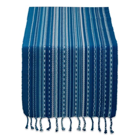 Fastfood DII Tonal Stripe with Fringe Table Runner, Blue FA2691432